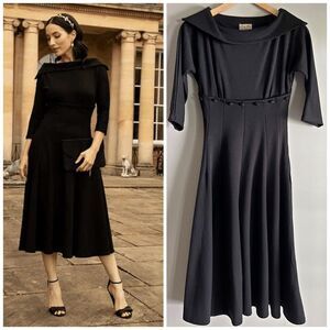 Lindy Bop Black Fit & Flare Midi Dress, Vintage 50s Style, Size S US 6